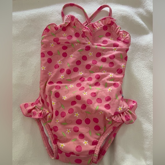Baby Girl Pink One Piece Bathing Suit With Built-In Diaper, Size 12 Months - Picture 1 of 5
